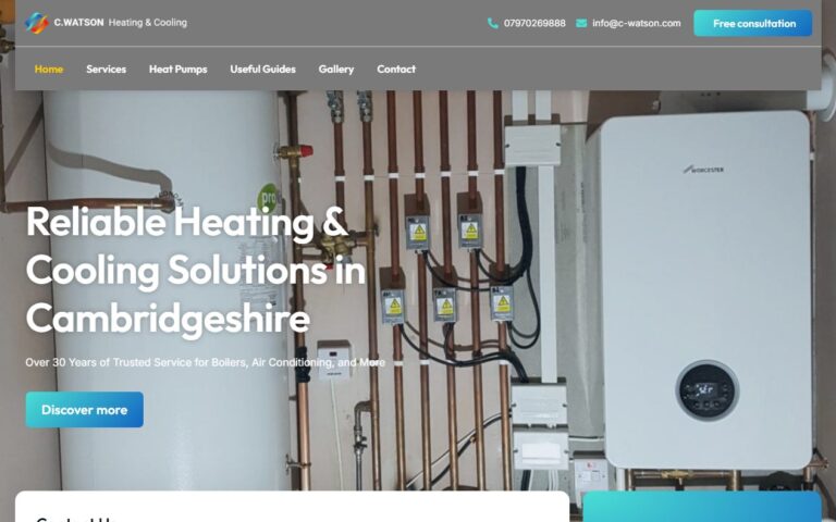 Home page of the C. Watson Heating & Cooling website designed and built by We Make IT Happen