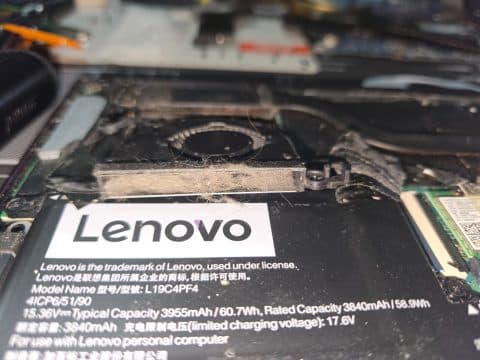 Laptop fan and heatsink blocked with lint